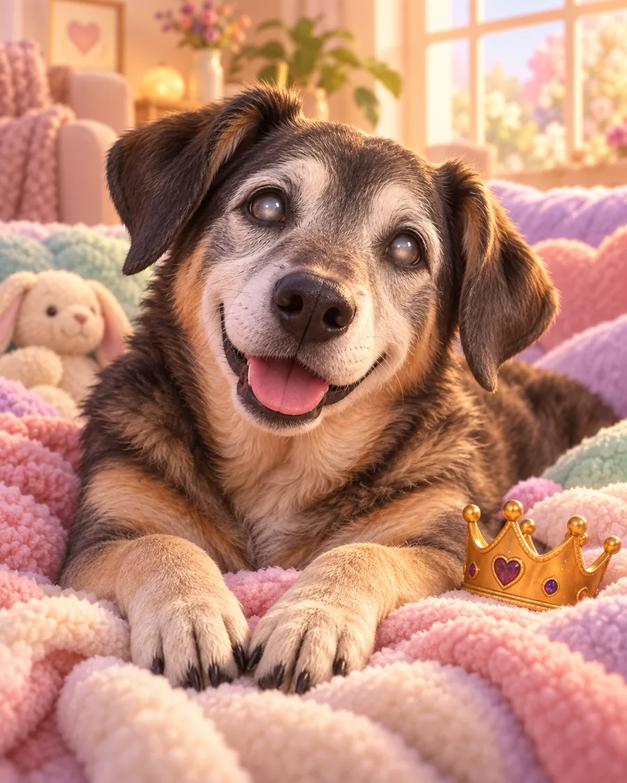 Ilustración de Tara, una perrita rescatada